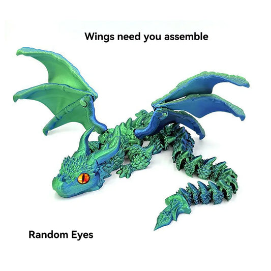 1PC 3D Printed Winged Carriage Dragon Figurine – Art Deco Resin Sculpture with Random Eyes | Tabletop Animal Theme Decor