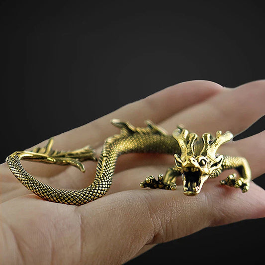 Chinese Beast Dragon Statue – Antique Bronze Miniature Figurine for Home Decor & Collectors