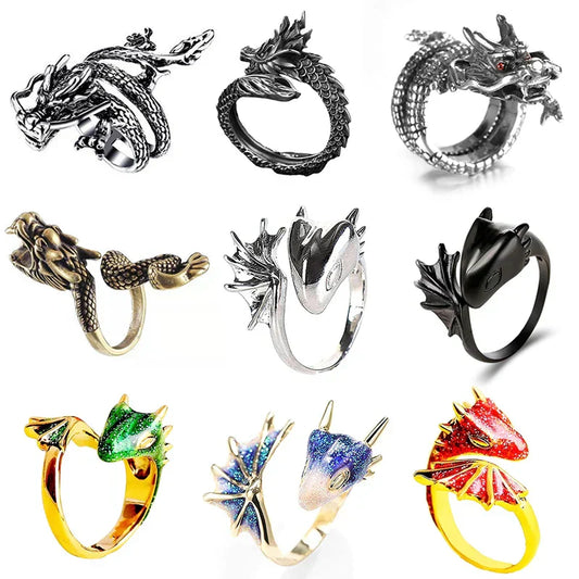Jisensp Gothic Punk Dragon Ring – Adjustable Viking-Inspired Jewelry for Men & Women