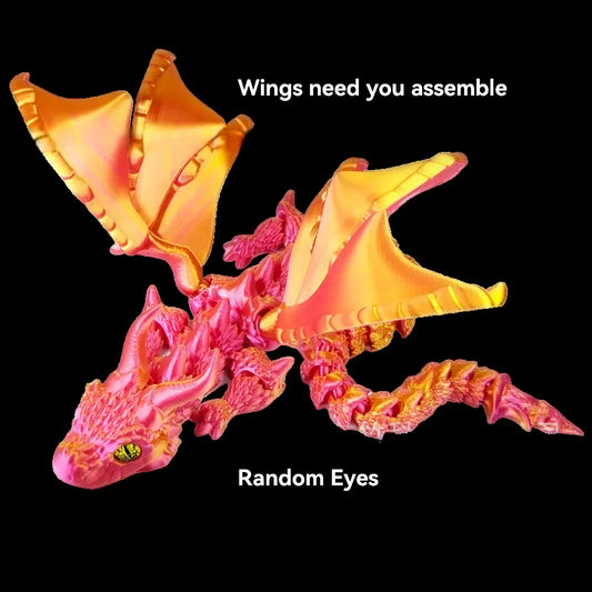 1PC 3D Printed Winged Carriage Dragon Figurine – Art Deco Resin Sculpture with Random Eyes | Tabletop Animal Theme Decor