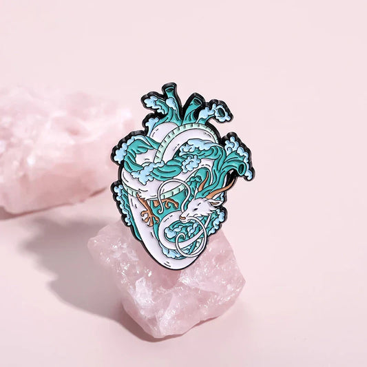 Marine Life &amp; White Dragon Enamel Pins – Custom Heart Organ Brooches & Animal Lapel Badges